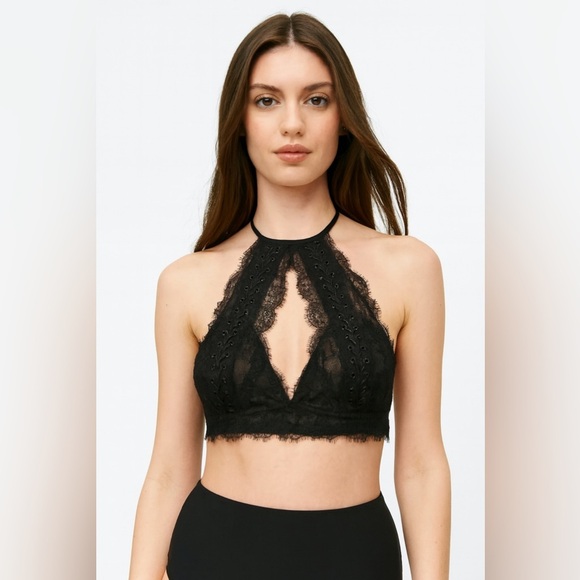 Victoria's Secret Women's Black Lace Bralette L  Halter Keyhole Detail - Picture 1 of 6